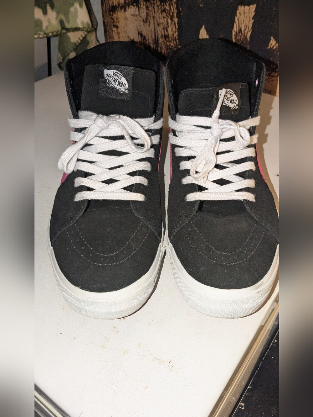 Vans Black Mid-Top Sneakers with Pink Side Stripe and White Sole - Picture 3 of 4